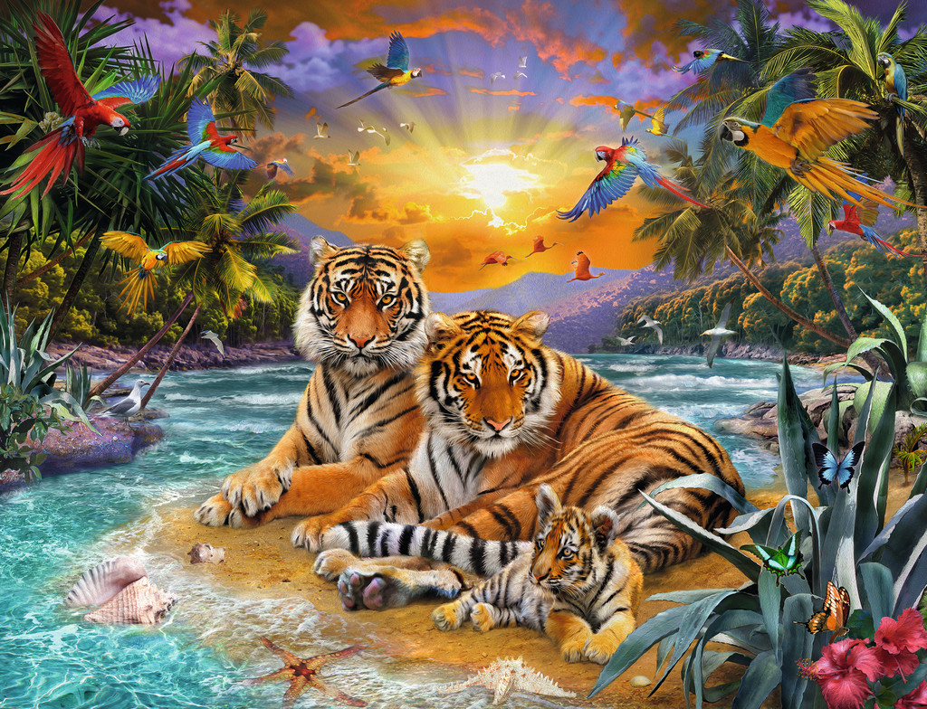  Tiger Family at Sunset 2000 piece jigsaw puzzle